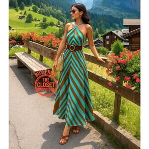 MANGO Striped Satin Crossover Maxi Dress NWT 🧡